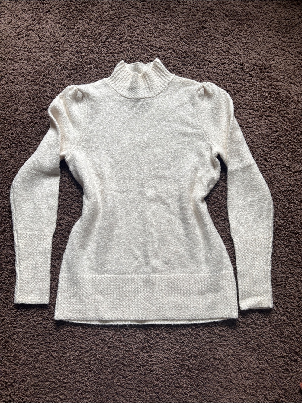 RACHEL Rachel Roy Cream Turtleneck Sweater with Textured Hem